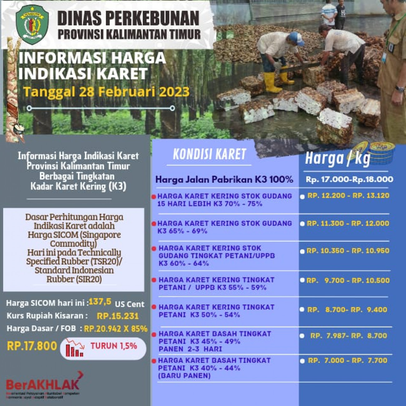 Informasi Harga Indikasi Karet Per 28 Pebruari 2023